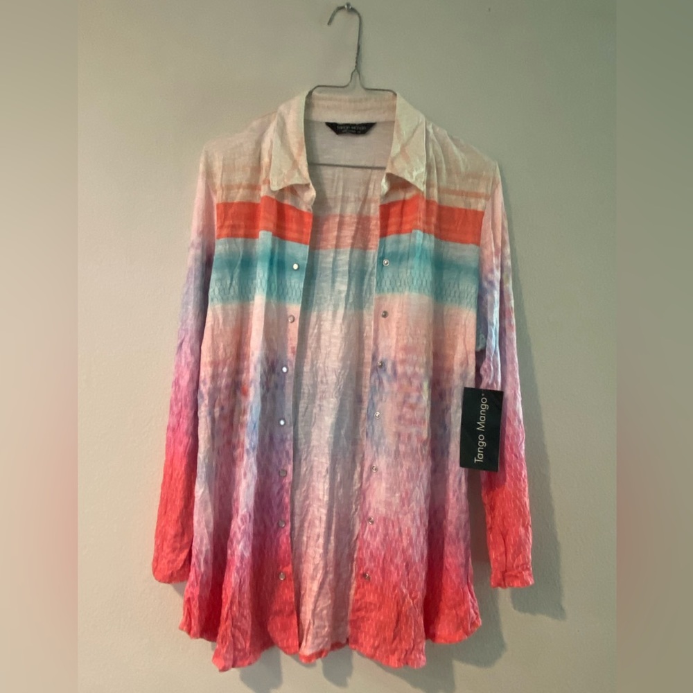 Tango Mango Womens Multicolor Button Up Blouse